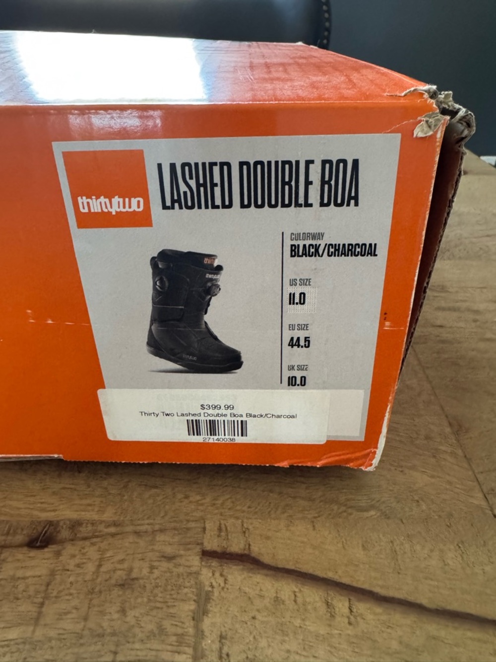 Thirtytwo 32 lashed double Boa Snowboard Boots Mens Size 11 Black/charcoal